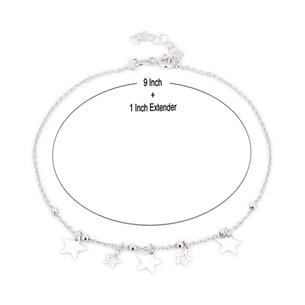 Vanbelle Sterling Silver Jewelry Big & Small Multi-Star Anklet - Picture 4 of 7